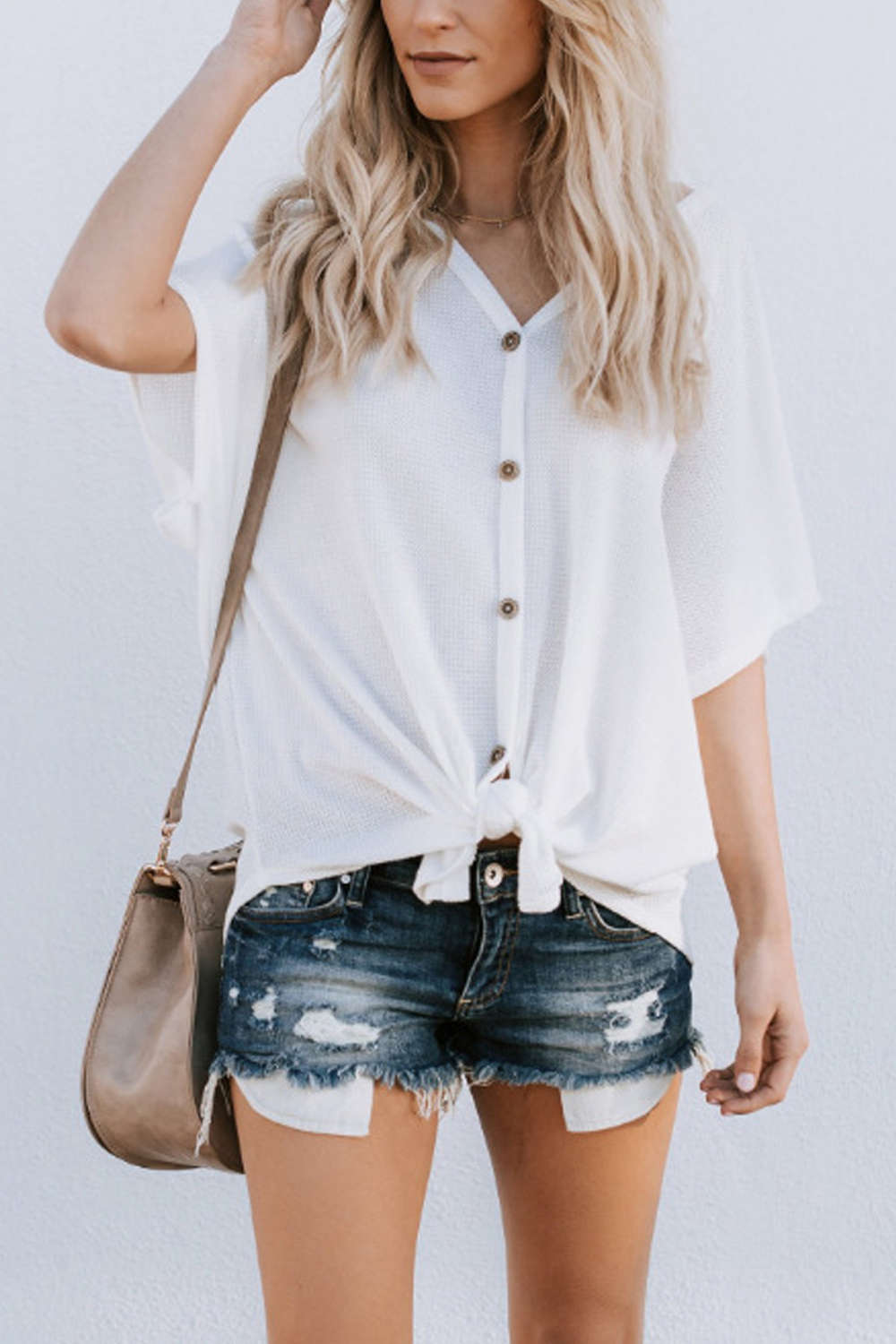 Iyasson Women Button Down Short Sleeve V Neck Loose Blouse