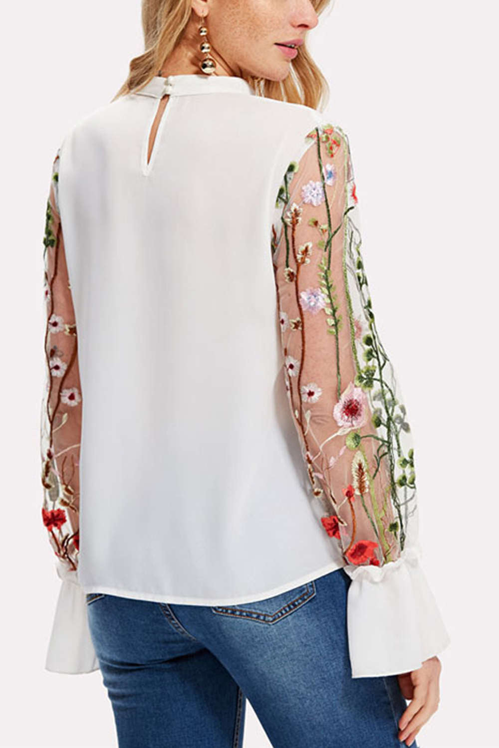 Iyasson Women's Embroidered Mesh Blouse Tops