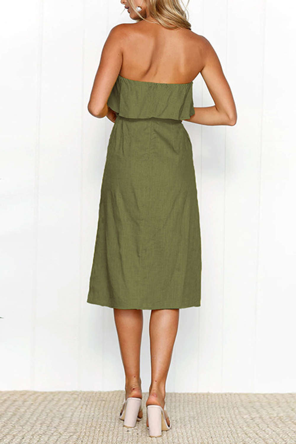 Iyasson Falbala Off Shouler Midi Shift Dress