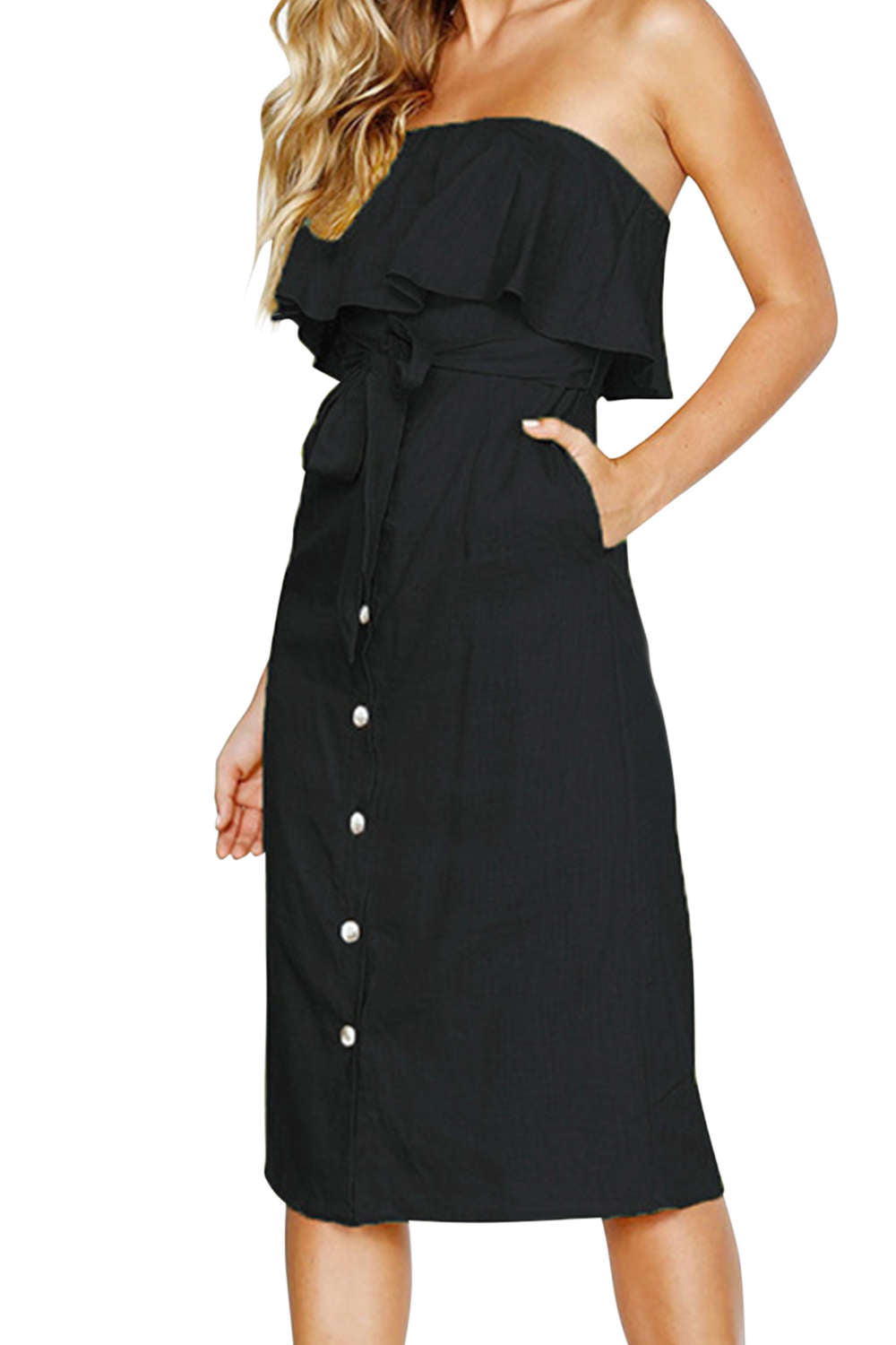 Iyasson Falbala Off Shouler Midi Shift Dress