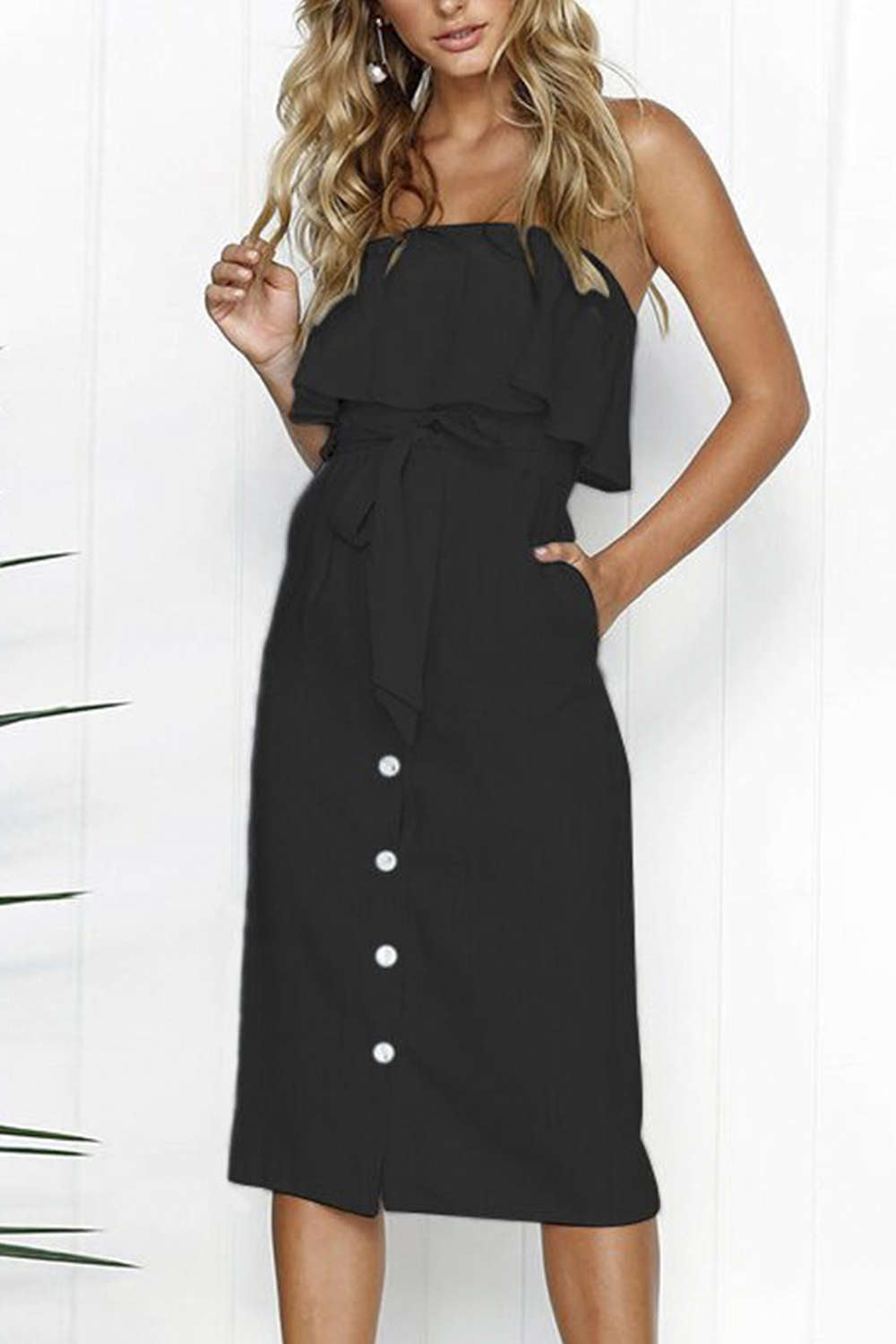 Iyasson Falbala Off Shouler Midi Shift Dress