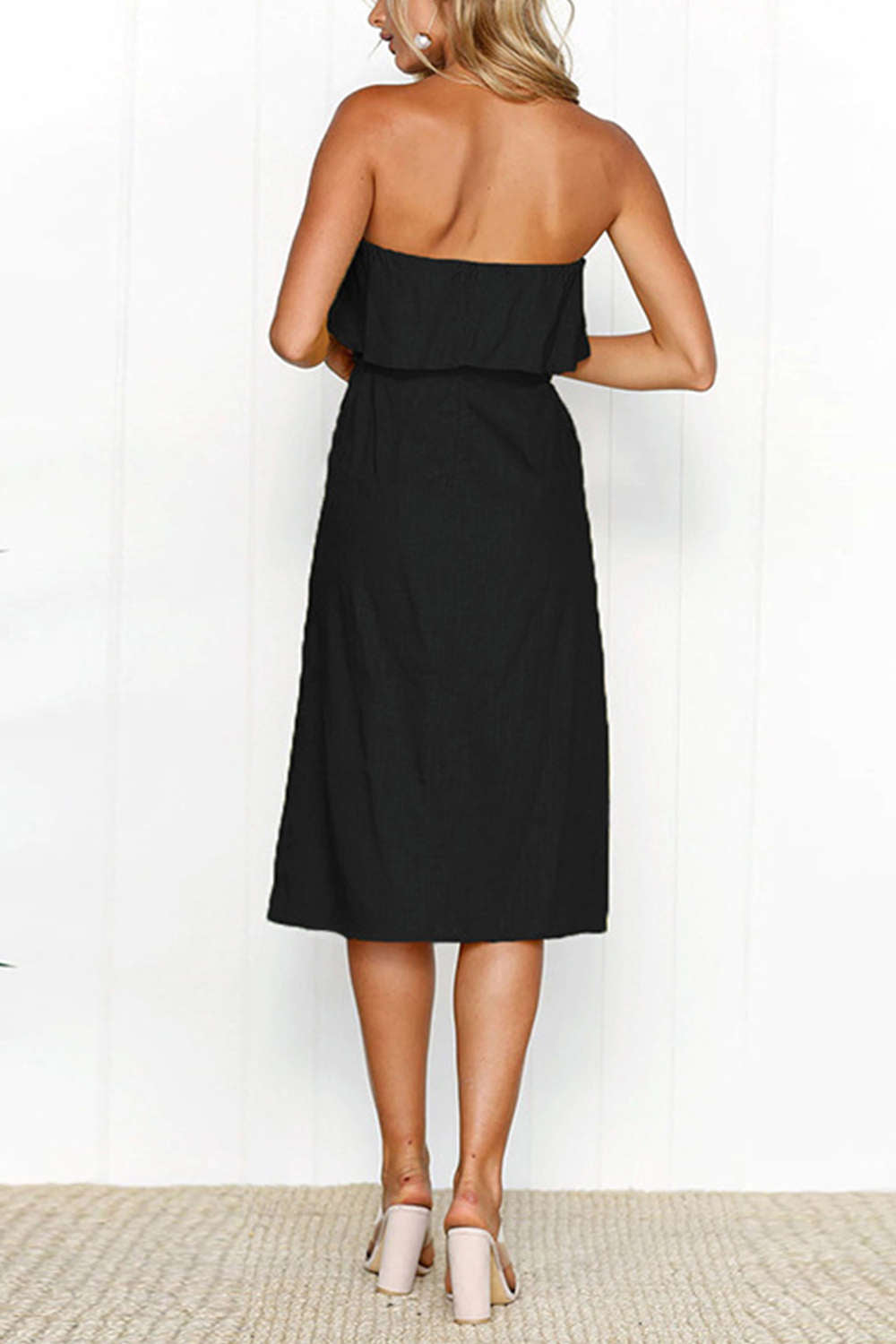 Iyasson Falbala Off Shouler Midi Shift Dress