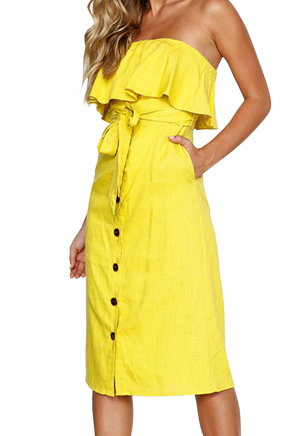 Iyasson Falbala Off Shouler Midi Shift Dress