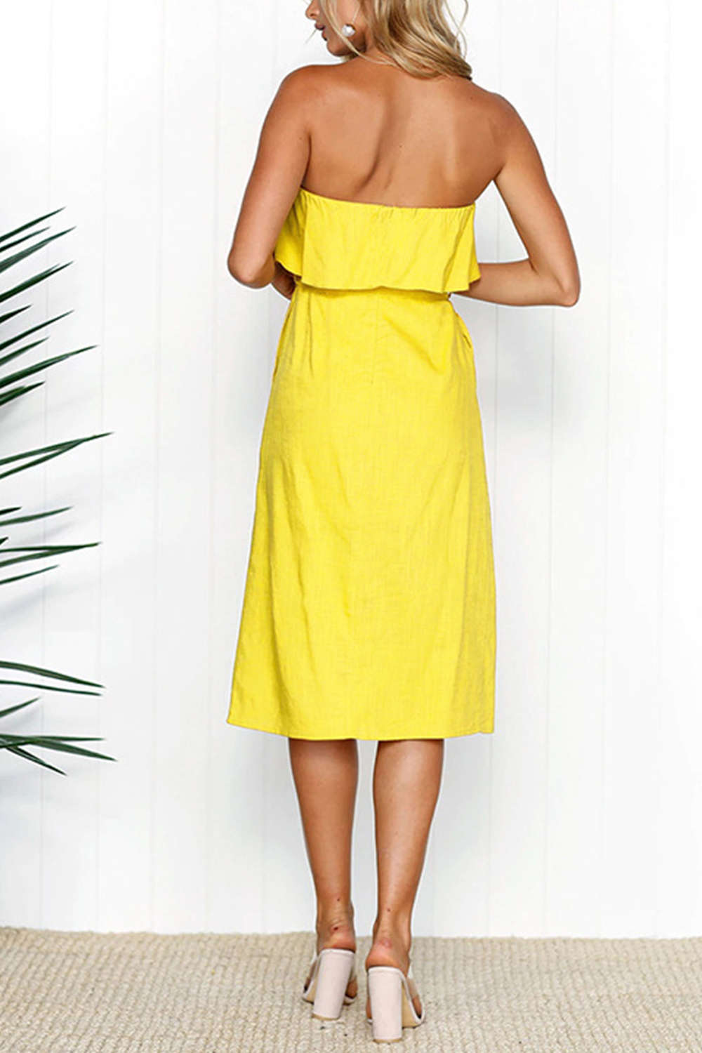 Iyasson Falbala Off Shouler Midi Shift Dress