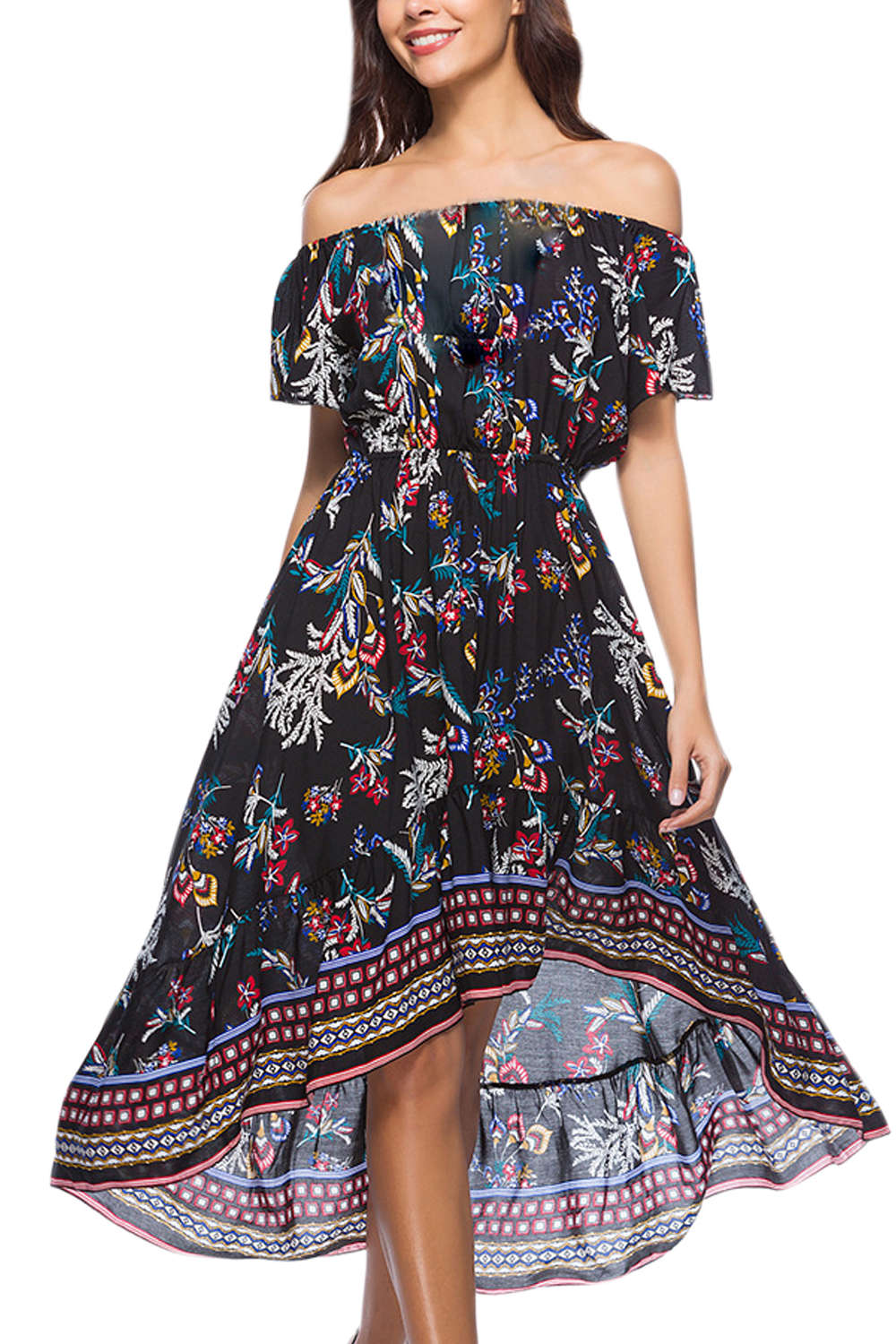 Iyasson Women's Off Shoulder High Low Dress