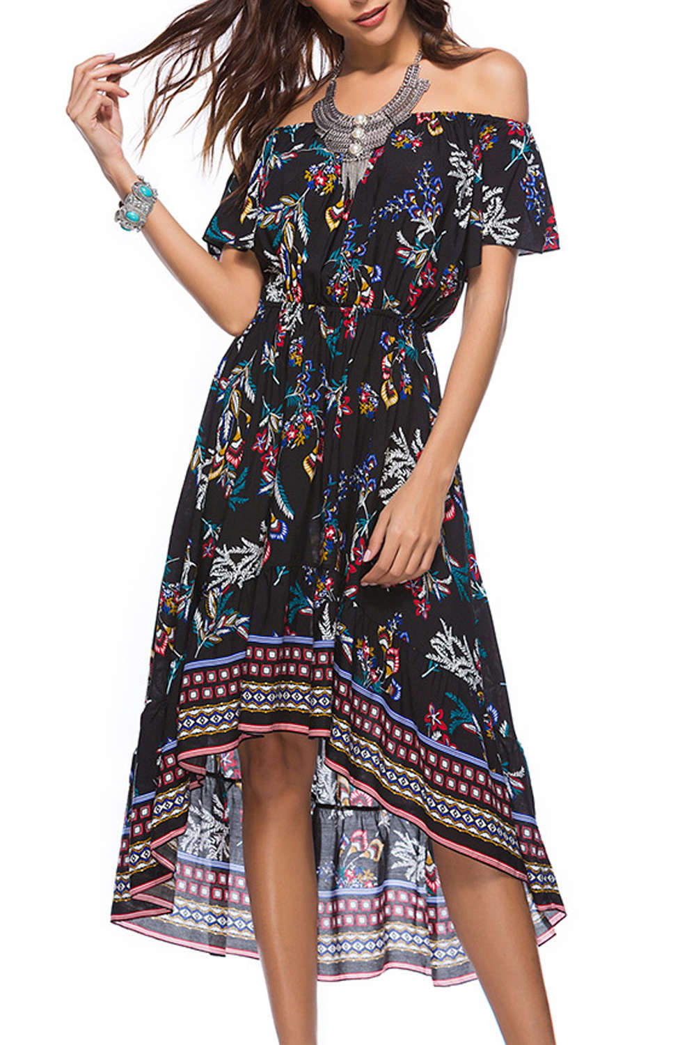 Iyasson Women's Off Shoulder High Low Dress