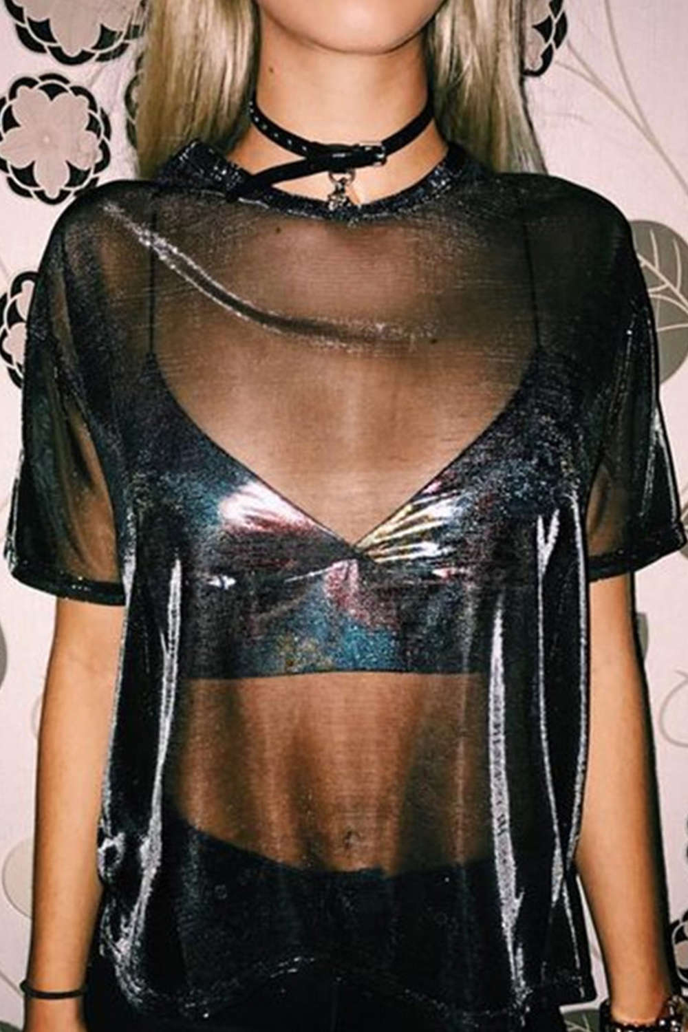 Iyasson Women Sexy See Through Sheer Mesh Tee Shirt