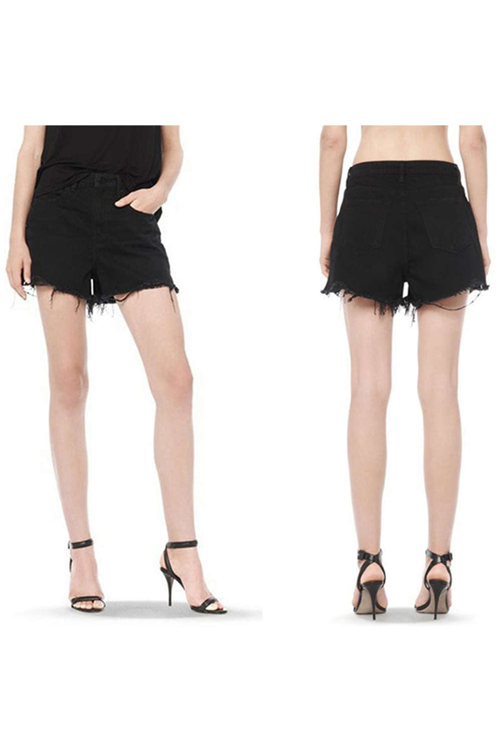 Iyasson Women's Ripped Fringe Hem High Waist Plain Hot Denim Shorts