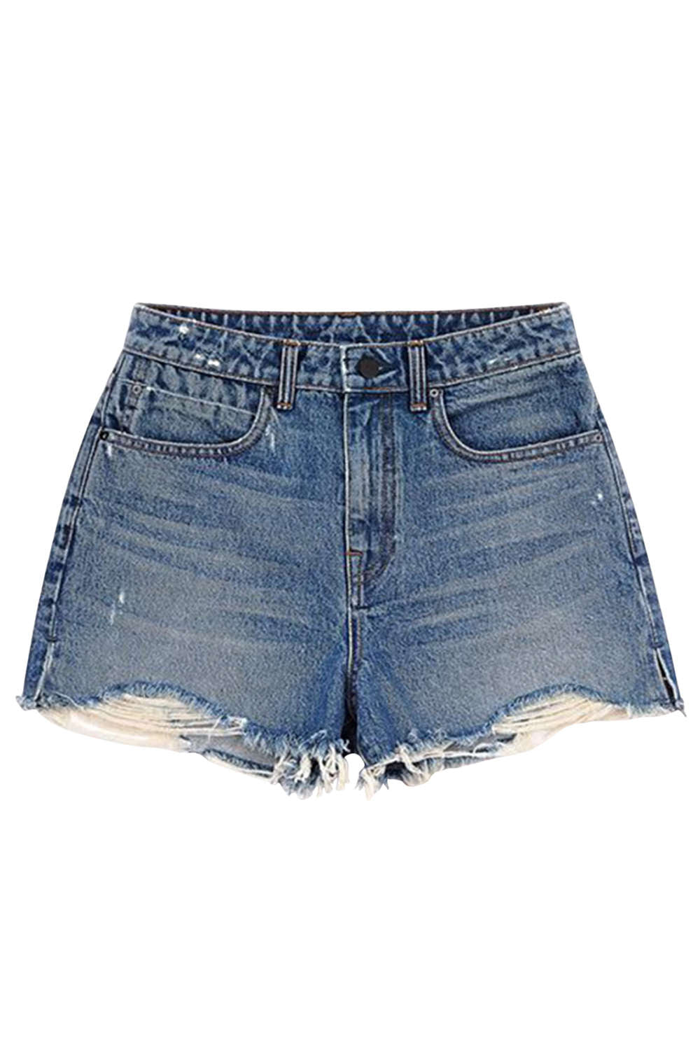 Iyasson Women's Ripped Fringe Hem High Waist Plain Hot Denim Shorts
