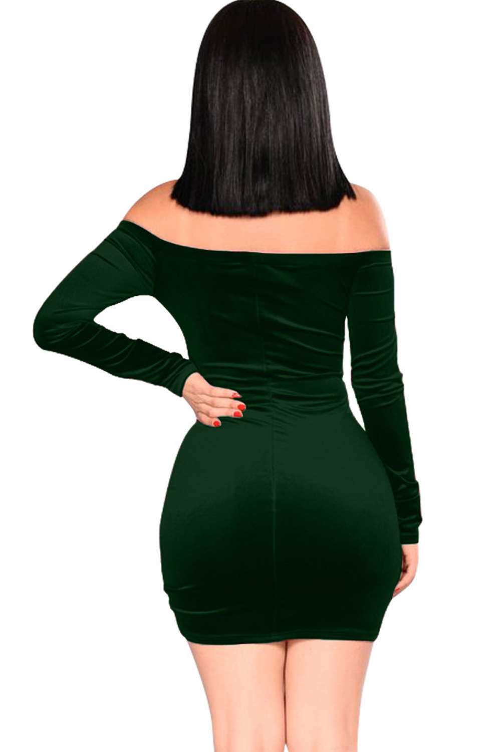 Iyasson Velvet Off-the-shoulder Long Sleeve Bodycon Dress
