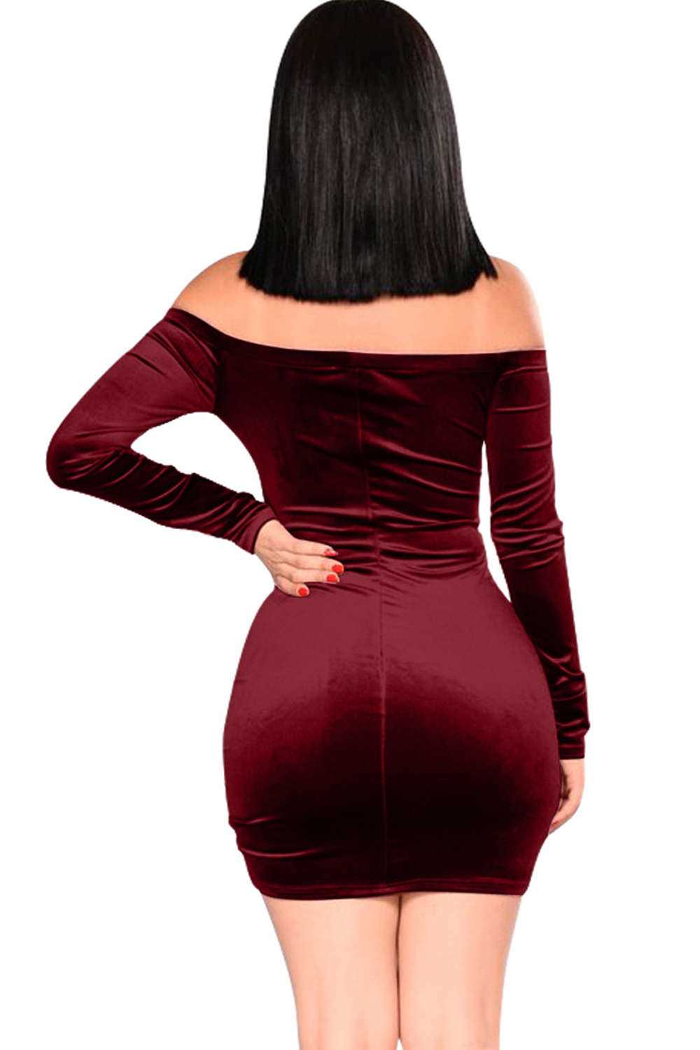 Iyasson Velvet Off-the-shoulder Long Sleeve Bodycon Dress