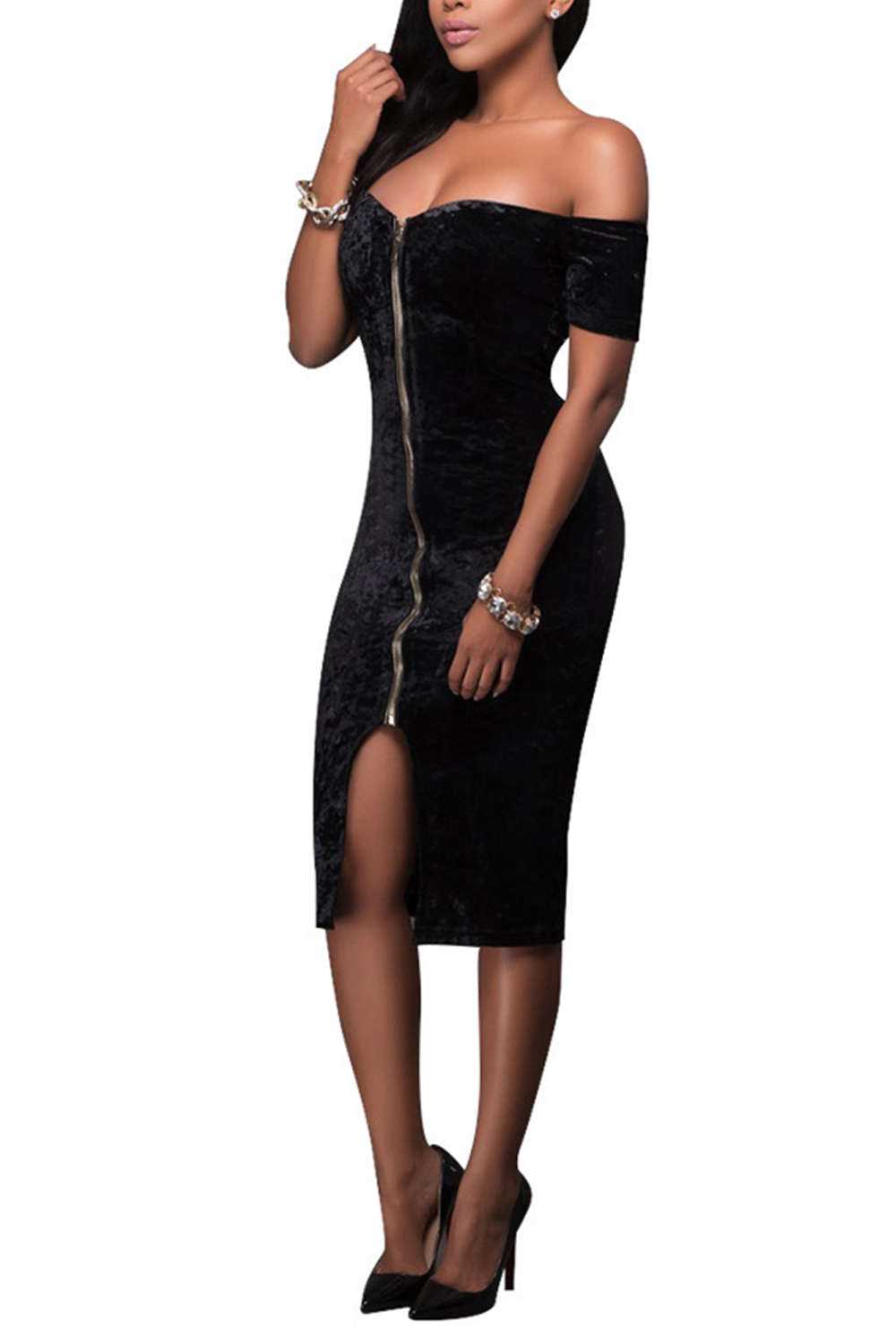 Iyasson Velvet Off-the-shoulder Bodycon Dress