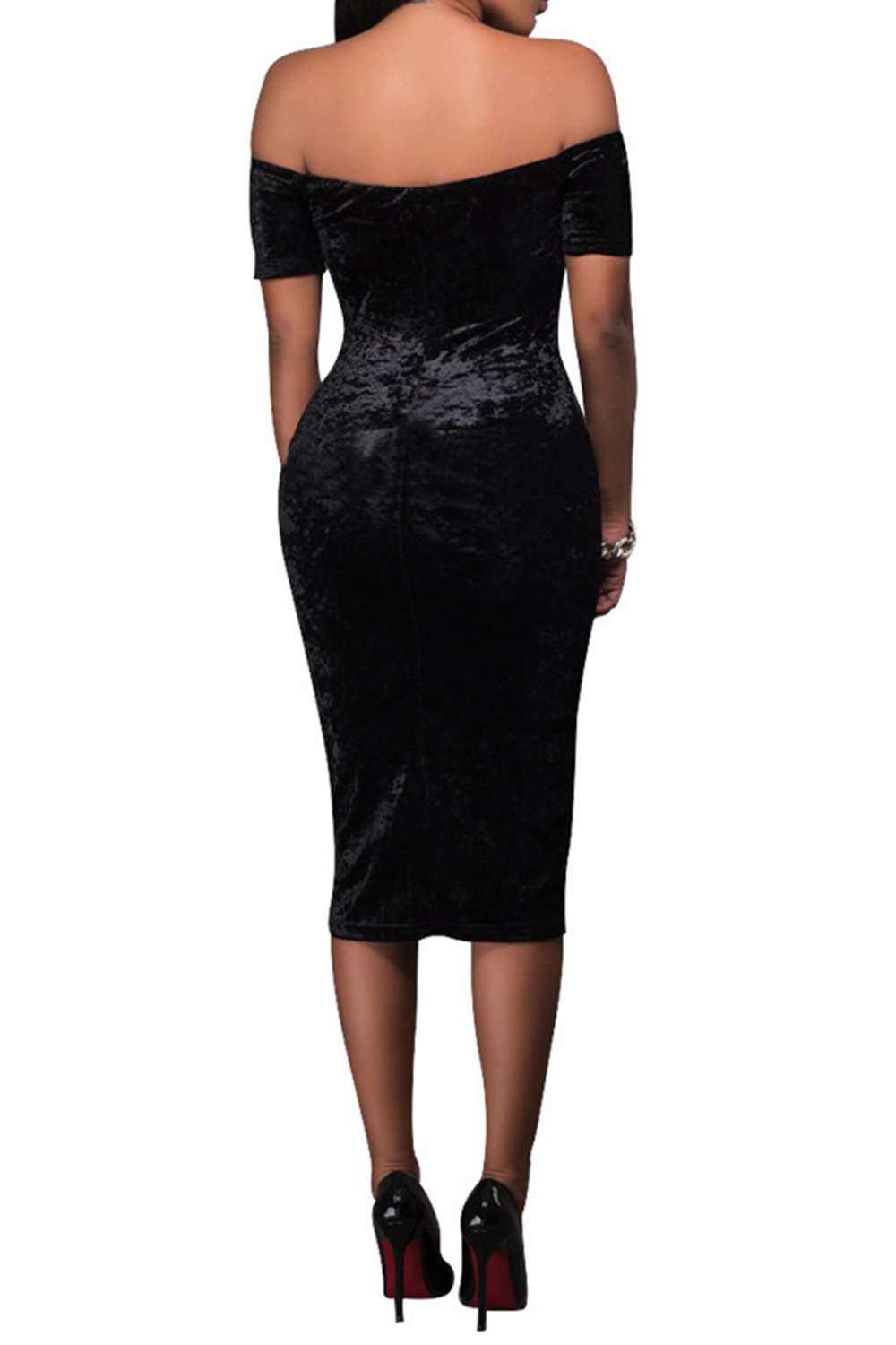 Iyasson Velvet Off-the-shoulder Bodycon Dress