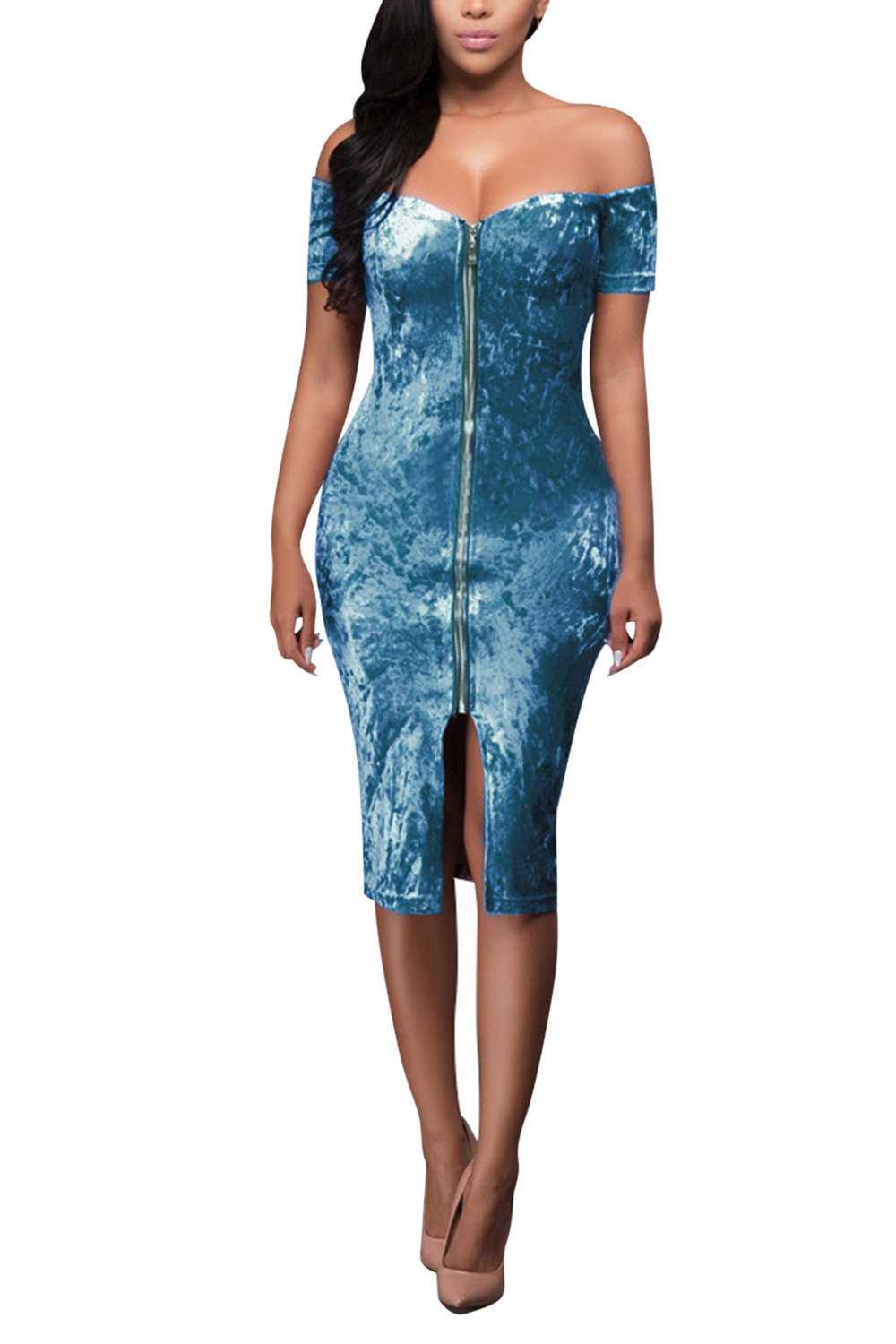 Iyasson Velvet Off-the-shoulder Bodycon Dress