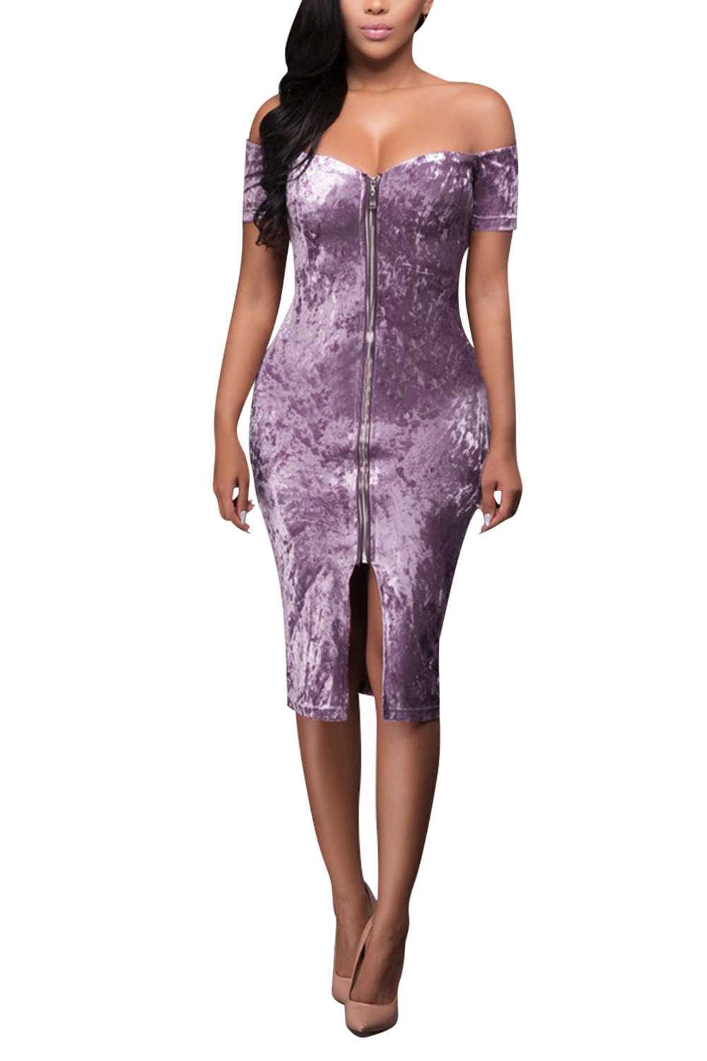 Iyasson Velvet Off-the-shoulder Bodycon Dress