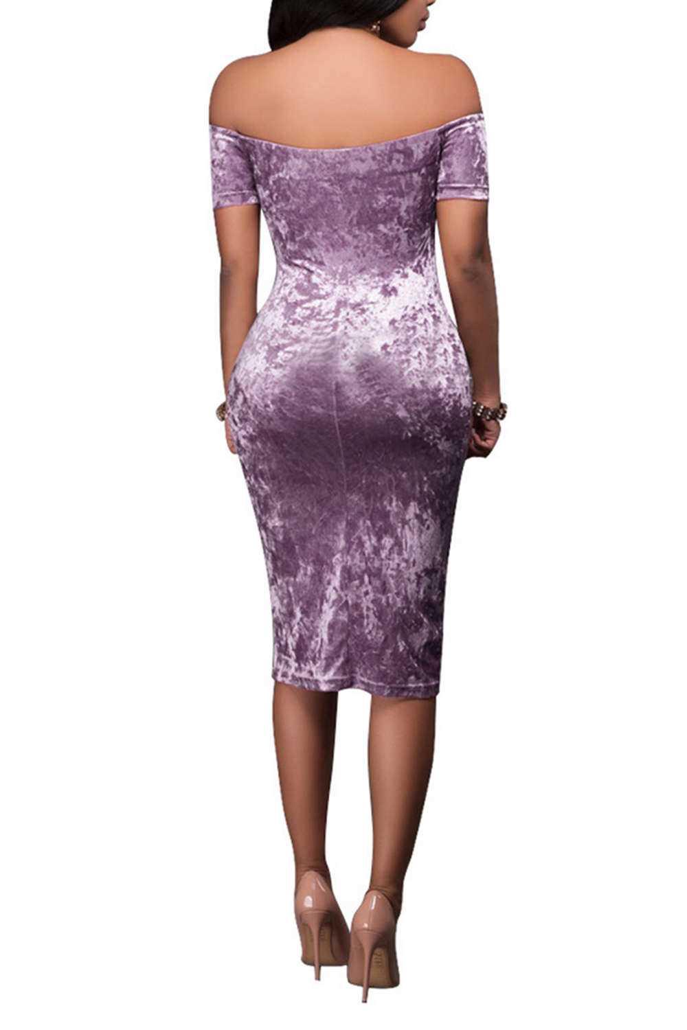 Iyasson Velvet Off-the-shoulder Bodycon Dress