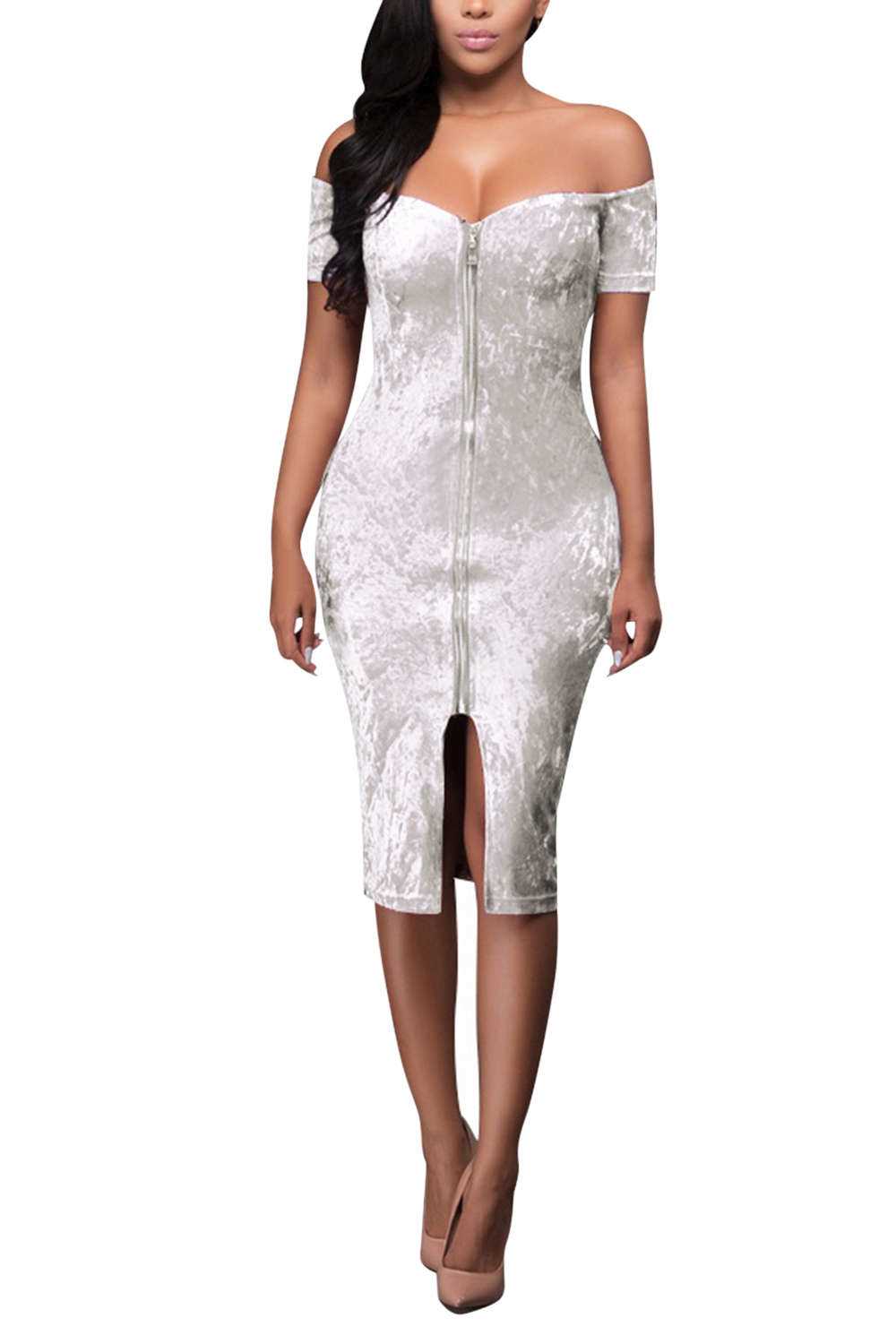 Iyasson Velvet Off-the-shoulder Bodycon Dress