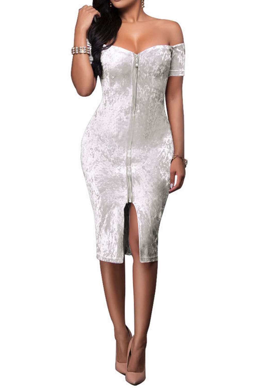 Iyasson Velvet Off-the-shoulder Bodycon Dress