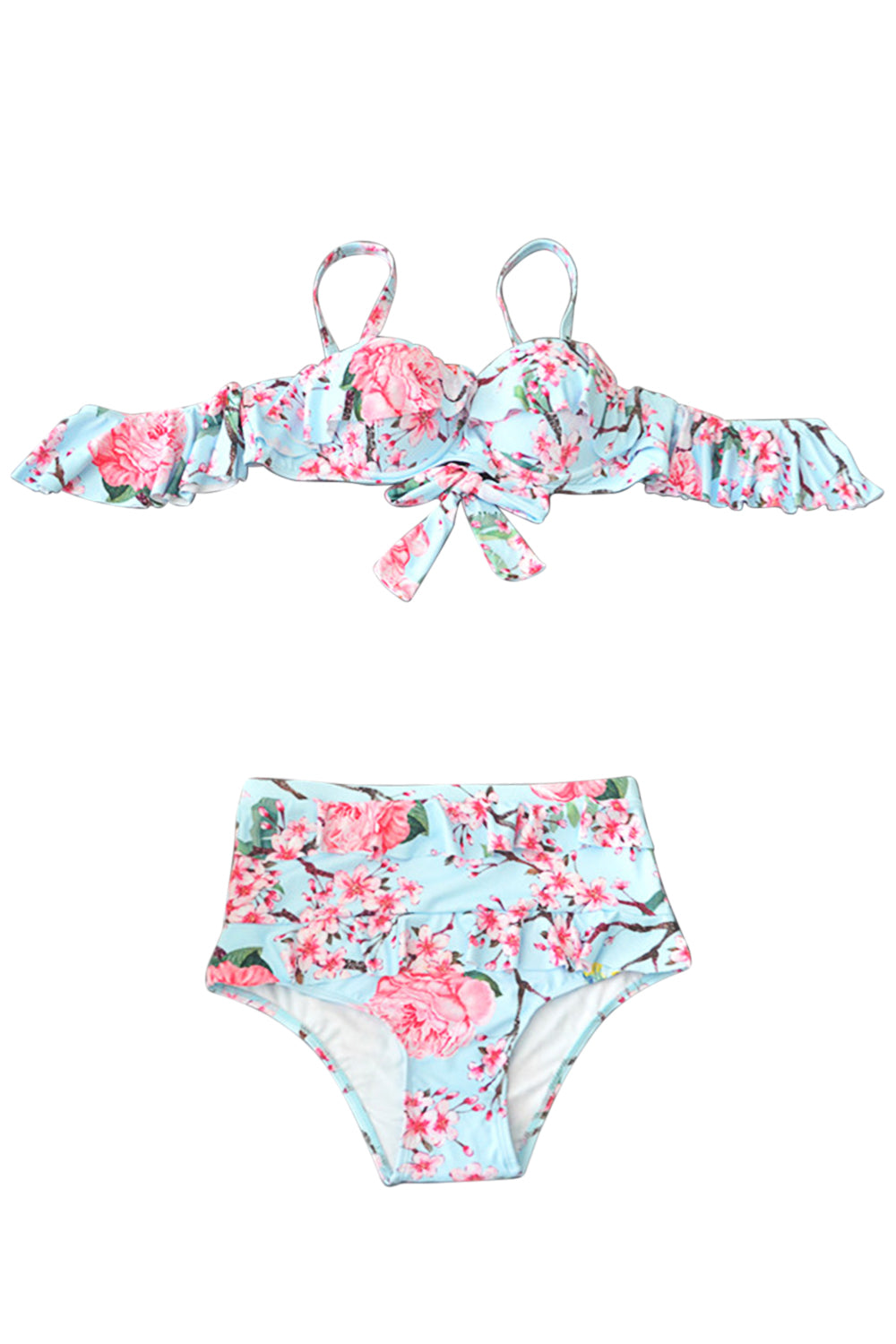 Iyasson Floral Printing High-waisted fit Falbala Bikini Sets