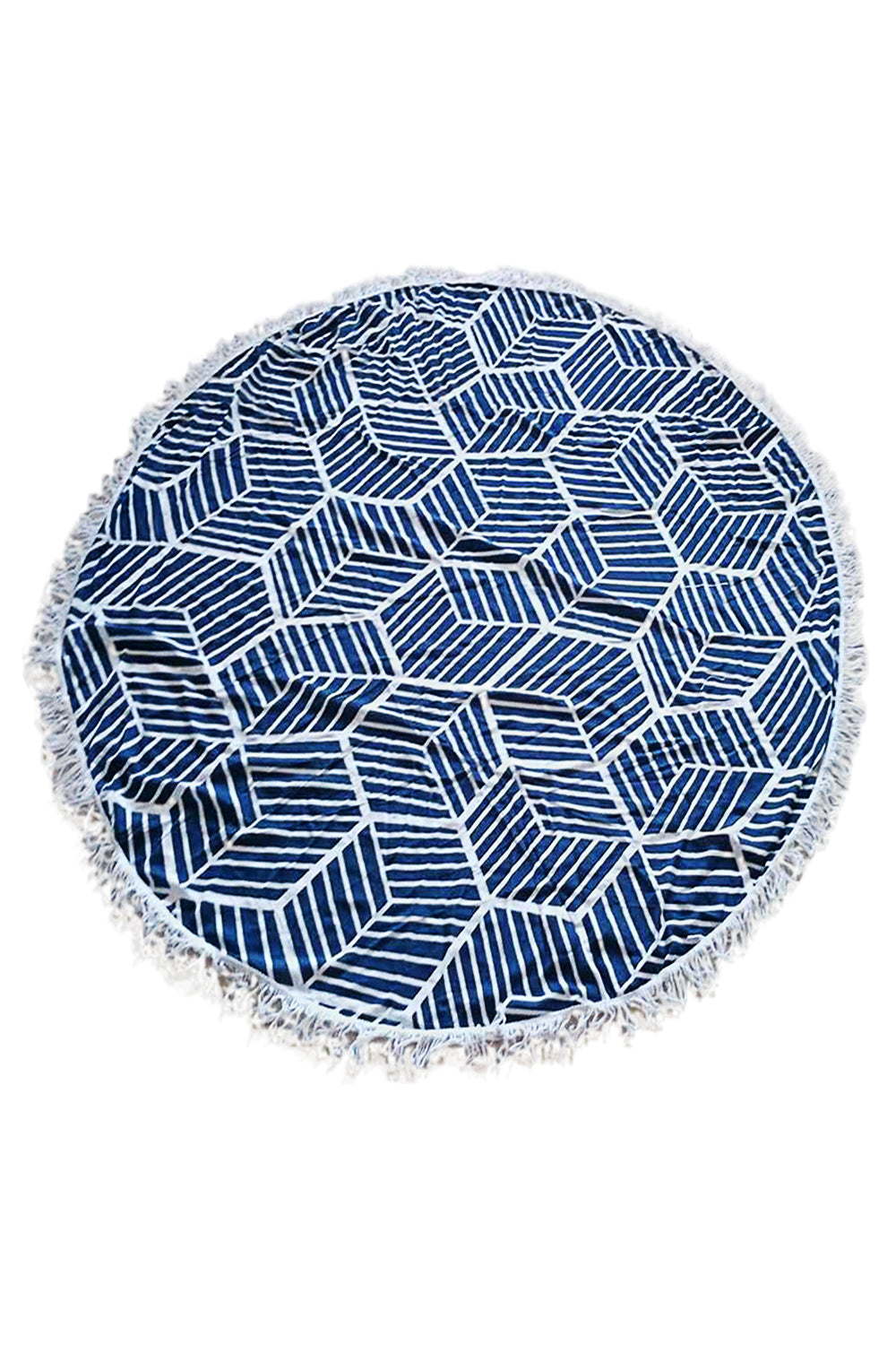 Iyasson Trendy Tassel Ornament Geometric Pattern Print Round Beach Towel