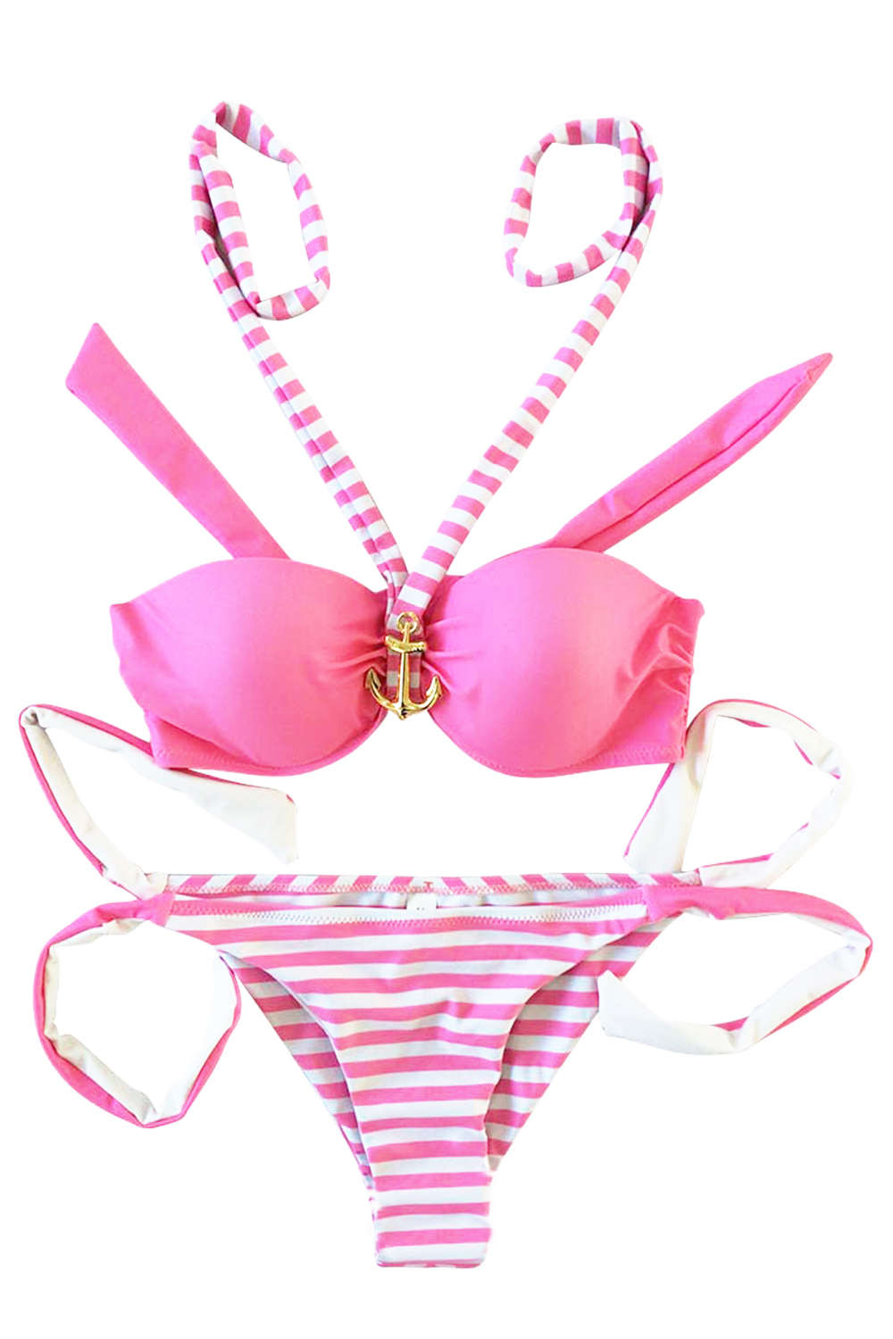 Iyasson Sexy Stripe Splicing Printing Brazilian Bikini