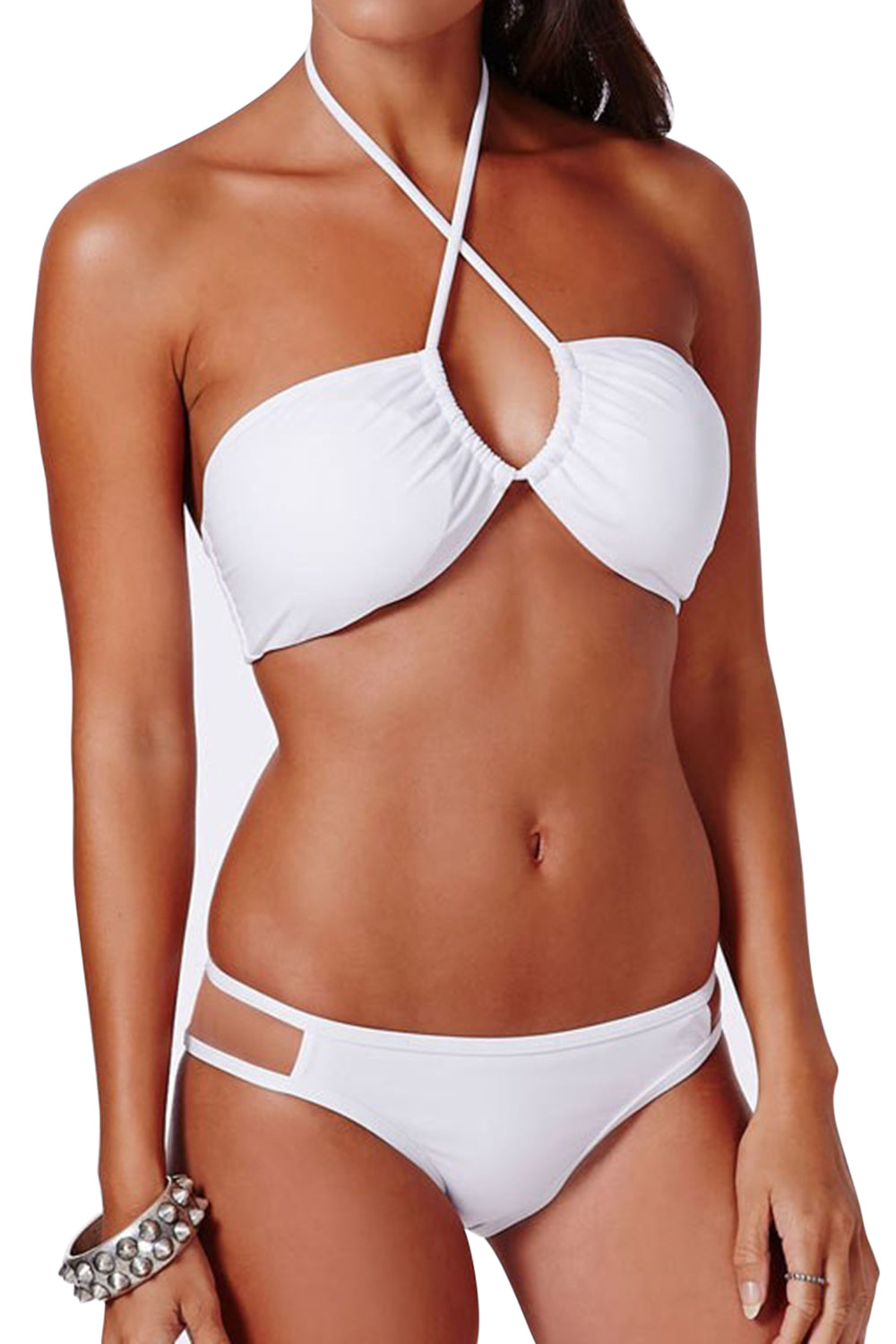 Iyasson Sexy Front Cross Bikini Top  with Double-string Bottom