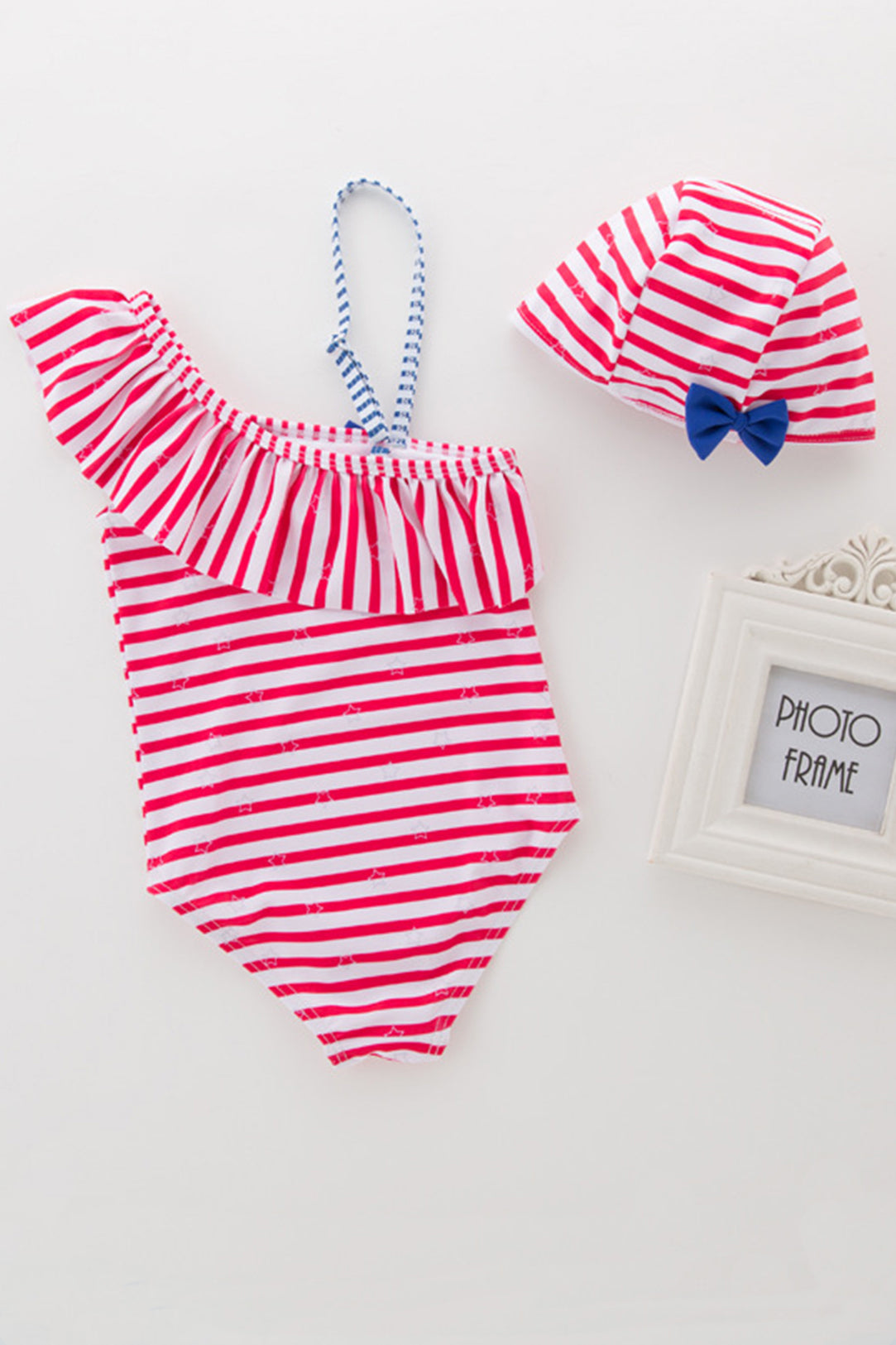 Iyasson Stripe Pattern Falbala Baby Girl Swimsuit