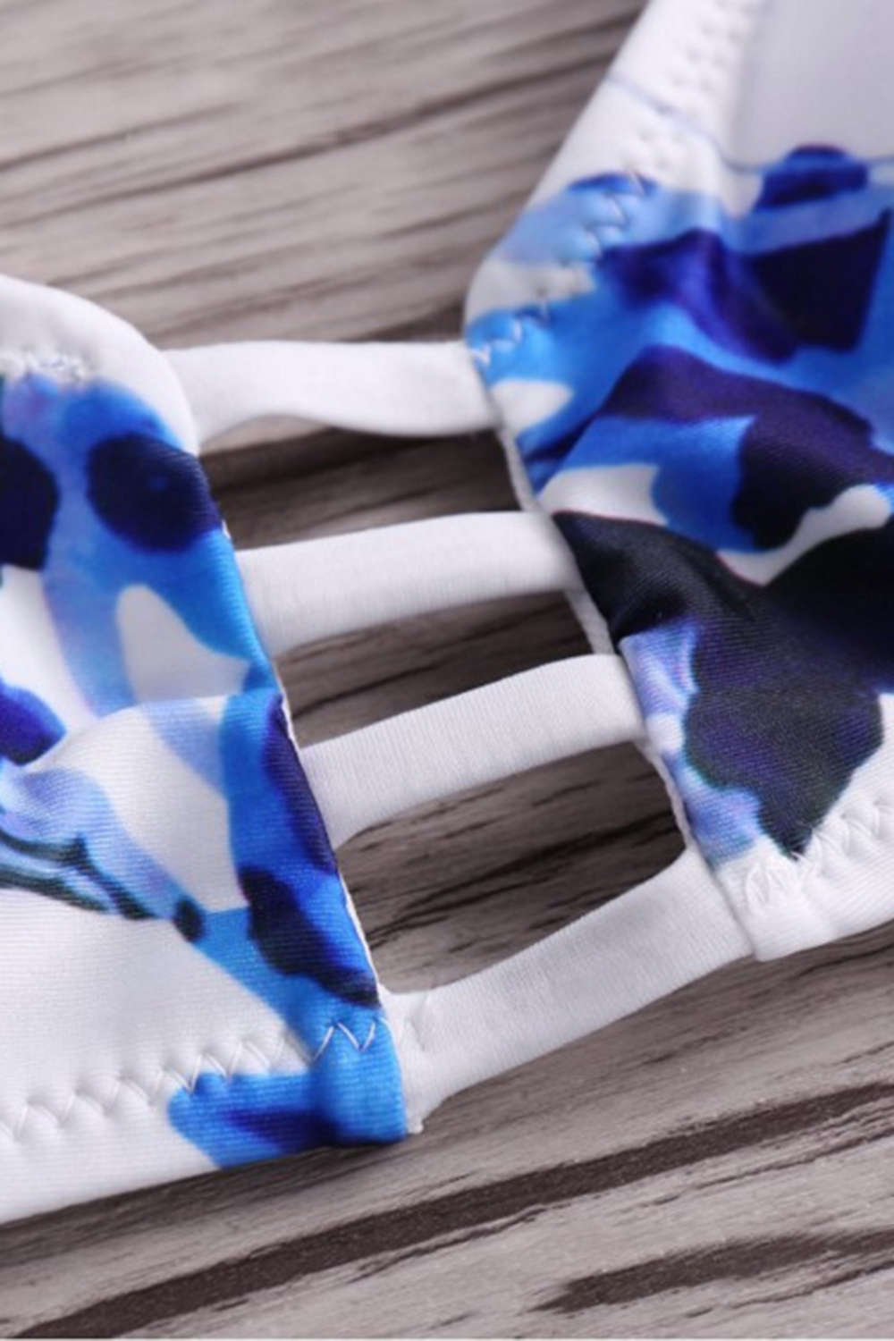 Iyasson Sweet Blue Floral Printing Halter Bikini Sets