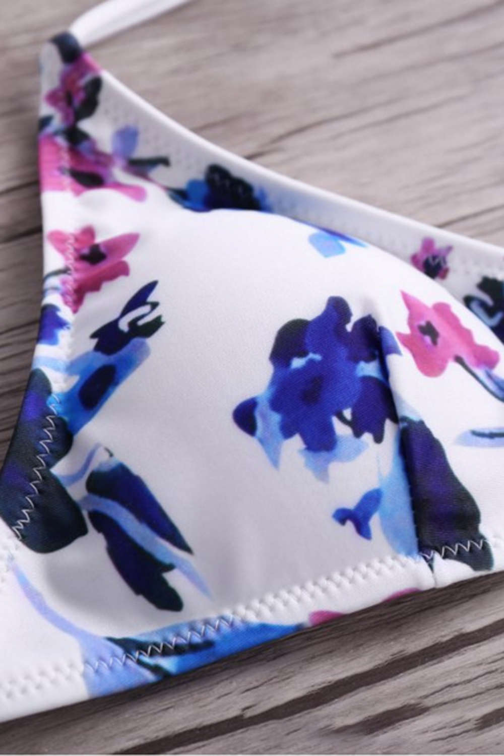 Iyasson Sweet Blue Floral Printing Halter Bikini Sets