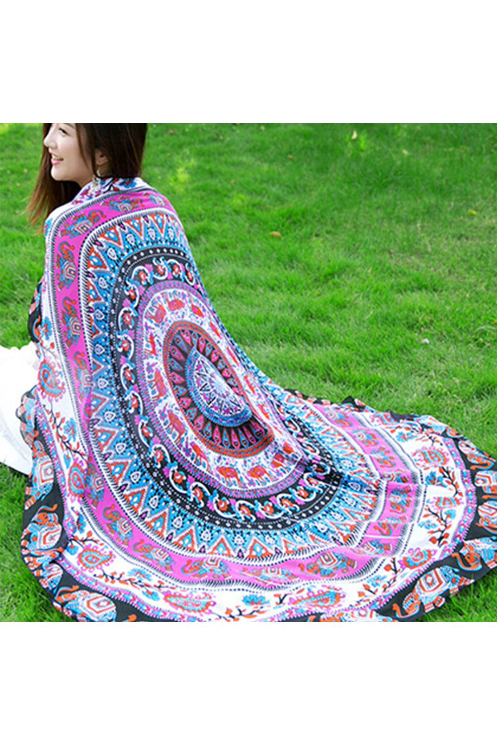 Iyasson Animal and Floral Print Round Beach Mat