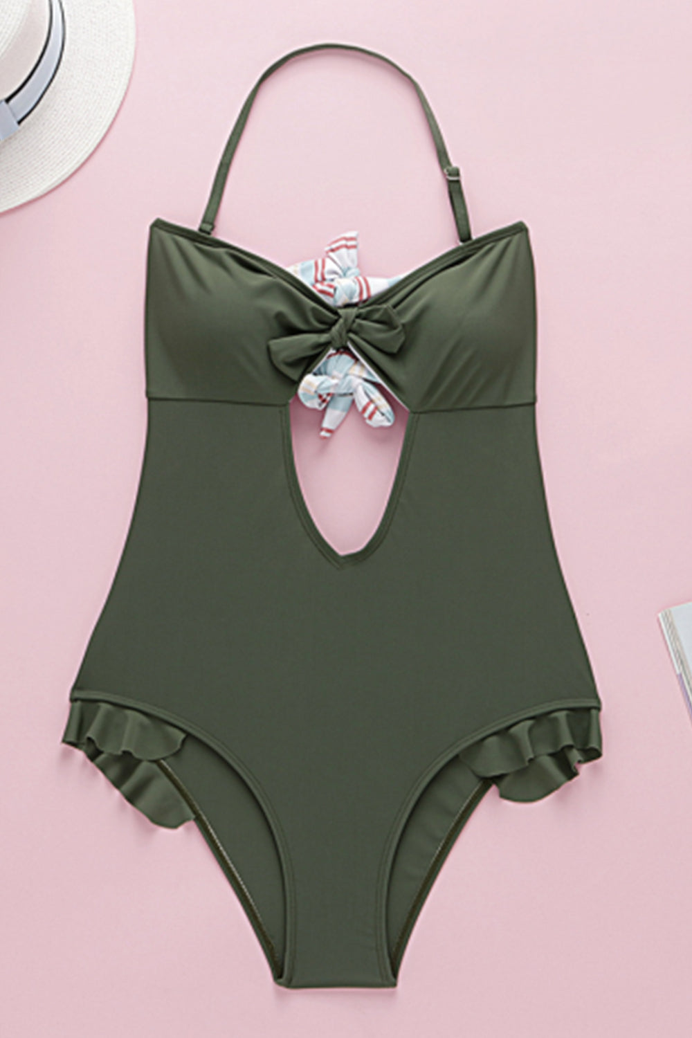 Iyasson Women Floral Print Halter Ruffle Swimsuit