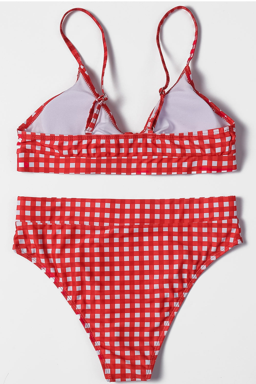 Girls Vintage Plaid Bow High Waisted Bikini