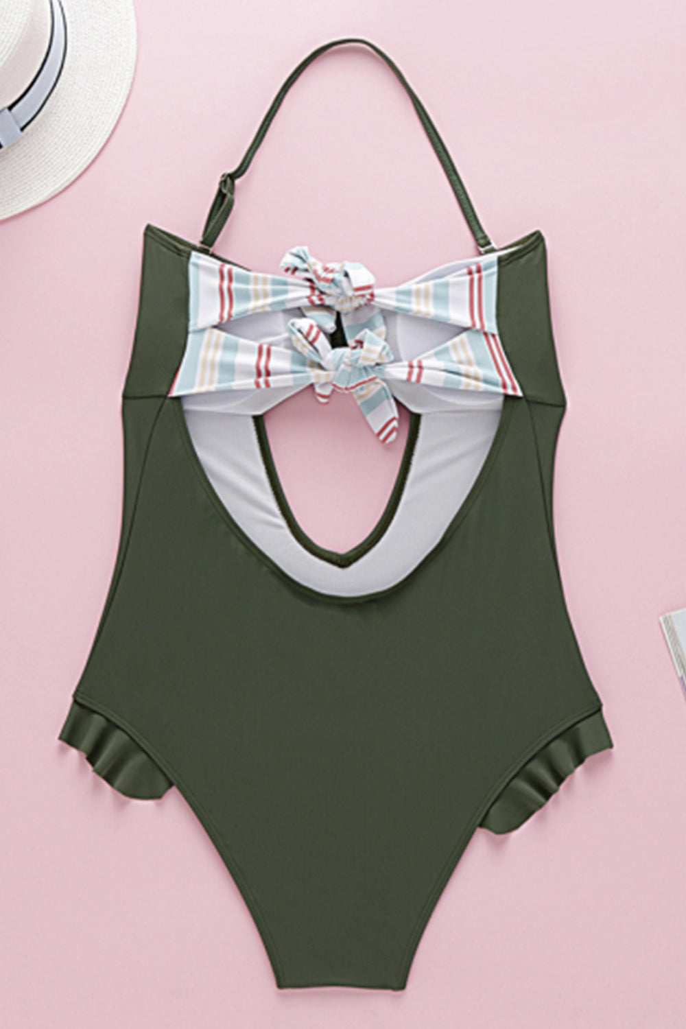 Iyasson Women Floral Print Halter Ruffle Swimsuit