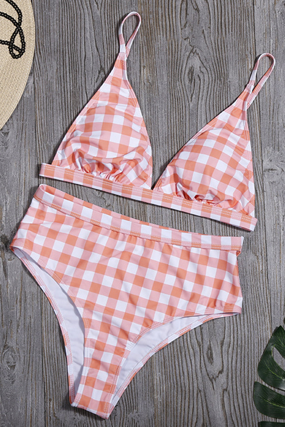 Women Plaid V-neck High Waisted Sport Bikini