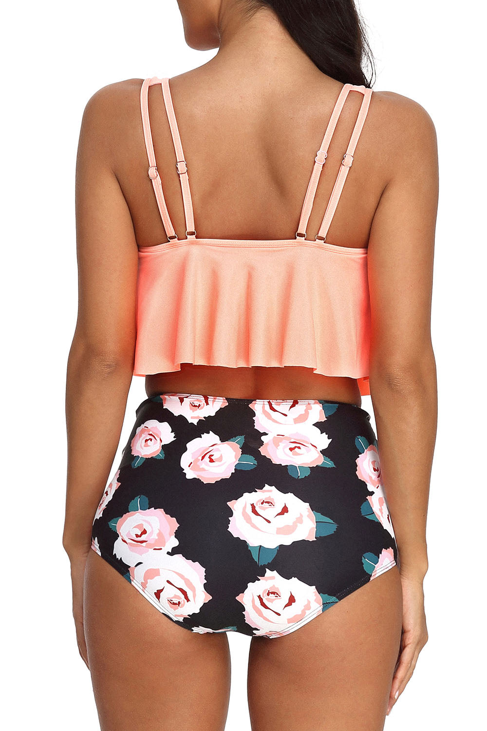 StarTreene Women's Swimsuit Two Pieces Bathing Suit Ruffled Racerback Top High Waisted Bottom Tankini Set