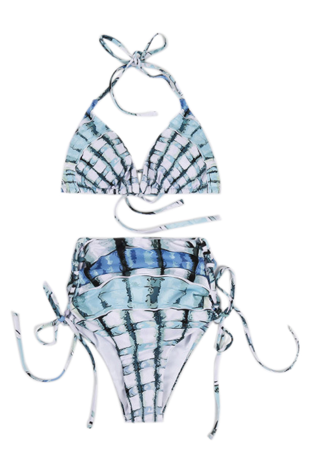 Iyasson Blue Scallops Print Triangle Top and String Bikini Bottom