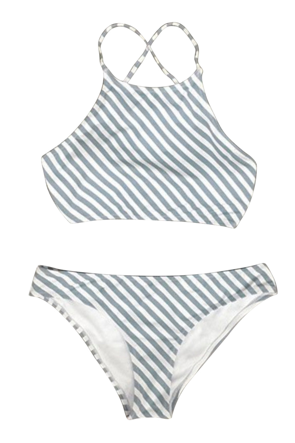 Iyasson Stripe Printing Halter Bikini Sets