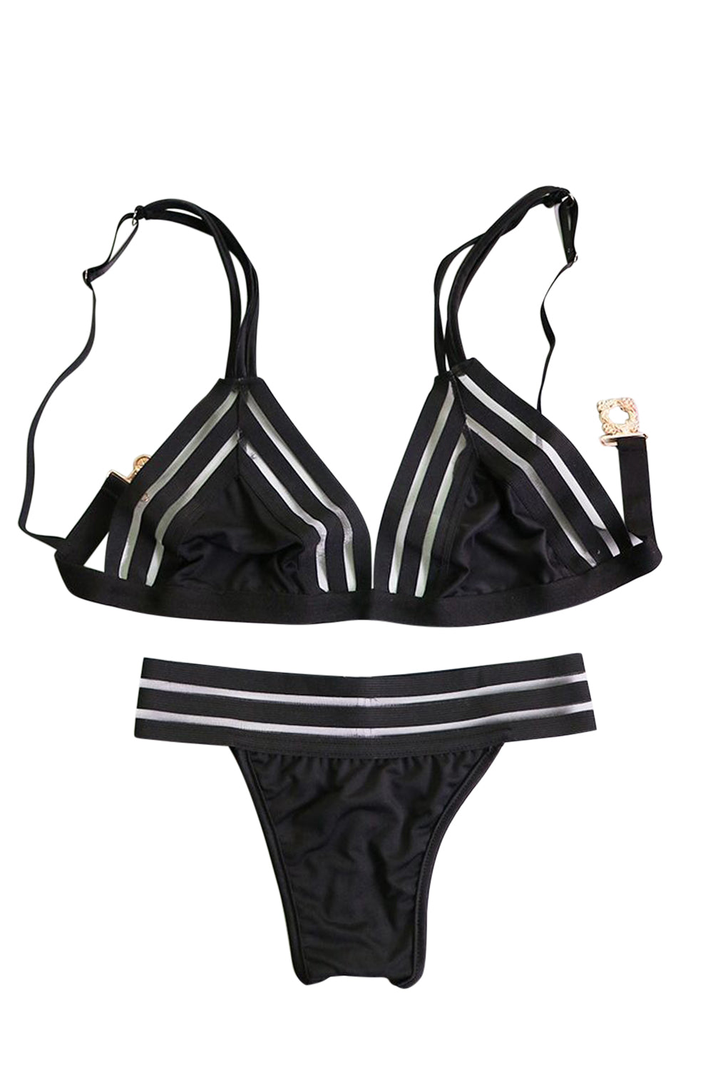 Iyasson Black See Through Triangle Top Bikini Set