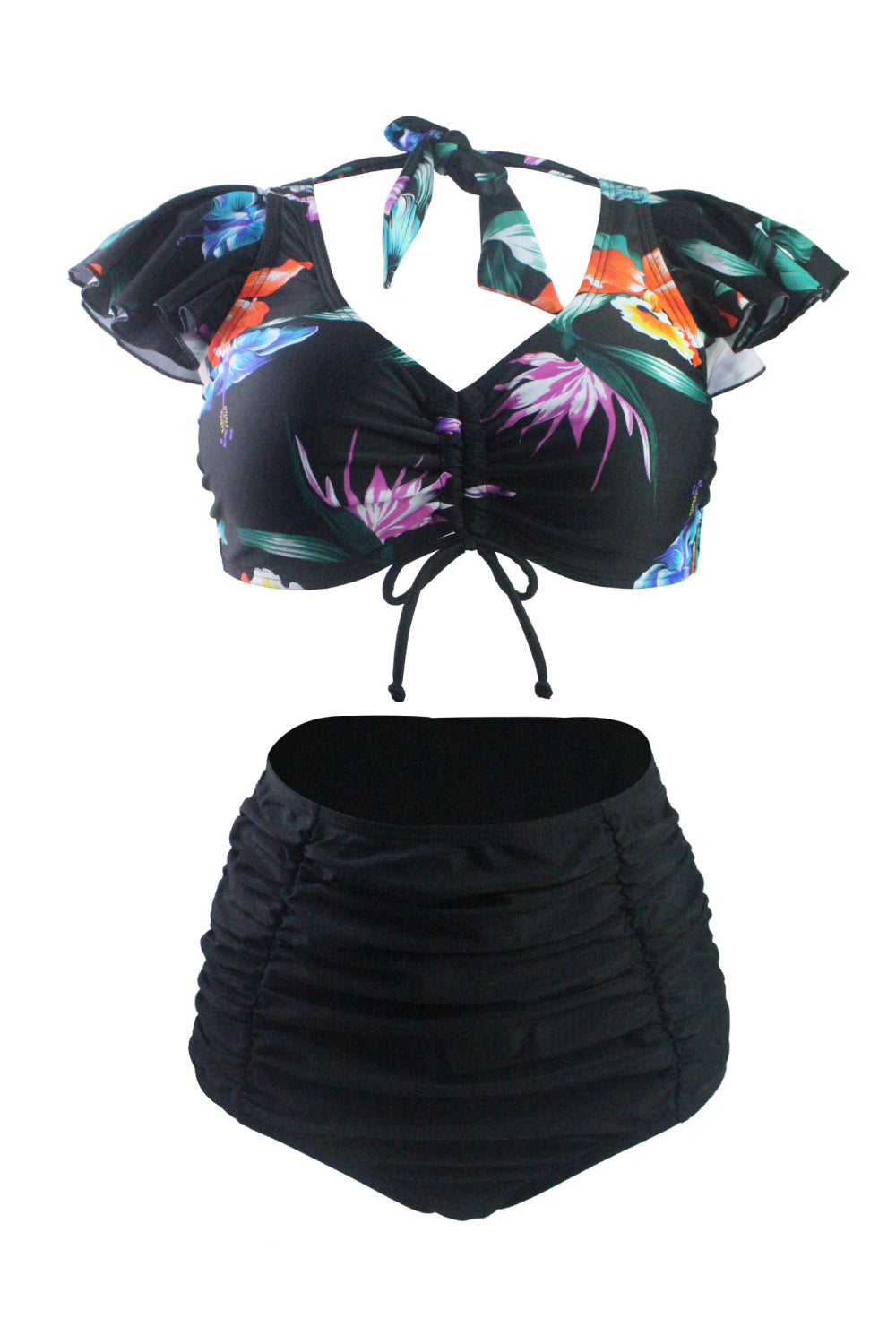 Women Floral Printed knotted Tie High Waist Bikini