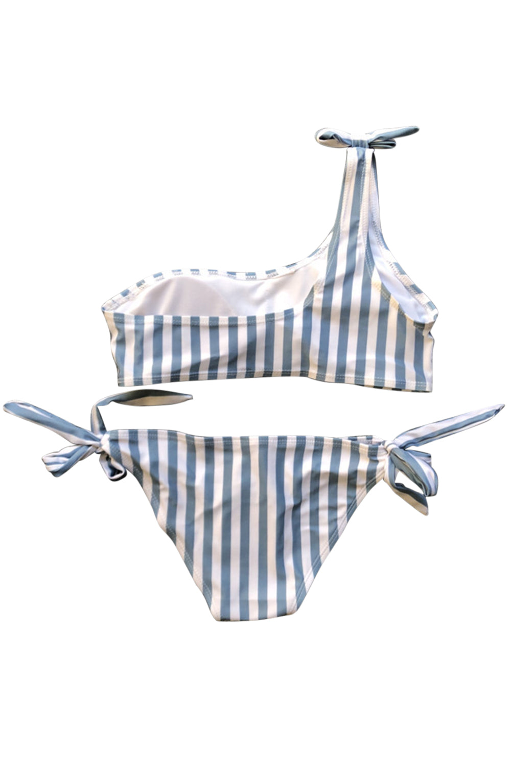 Iyasson Sky Blue Stripe Printing One-shoulder Bikini Sets
