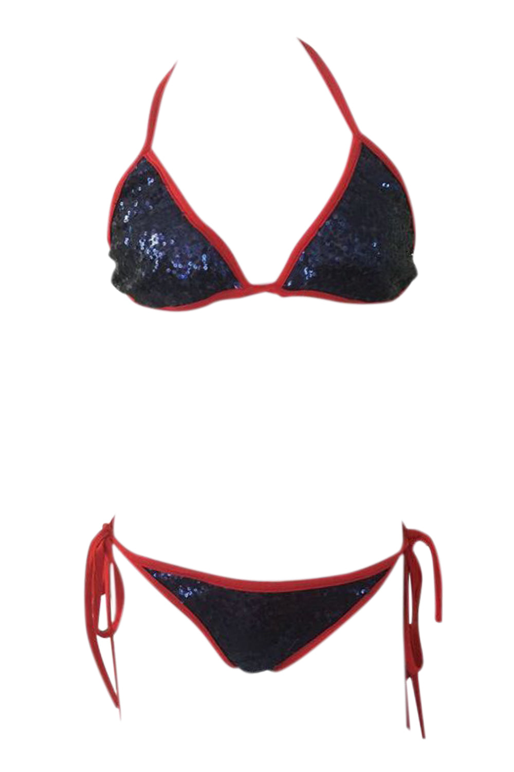 Iyasson Sexy Blue Glitter Triangle Top Bikini Sets