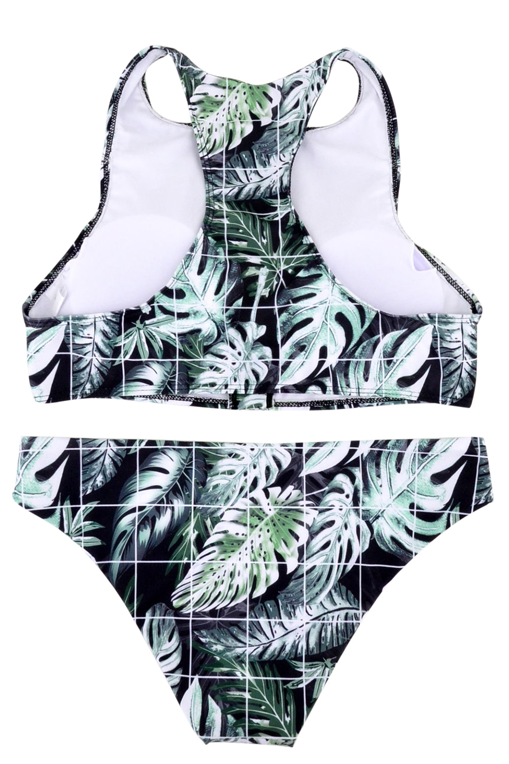 Iyasson Leaves Print Trendy Sport Style High Neck Bikini Set