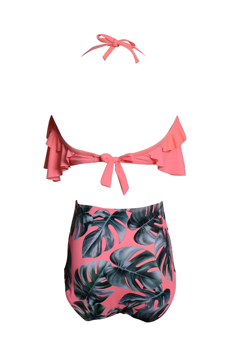 Iyasson Pink Vintage Falbala With High Waisted Bathing Suits