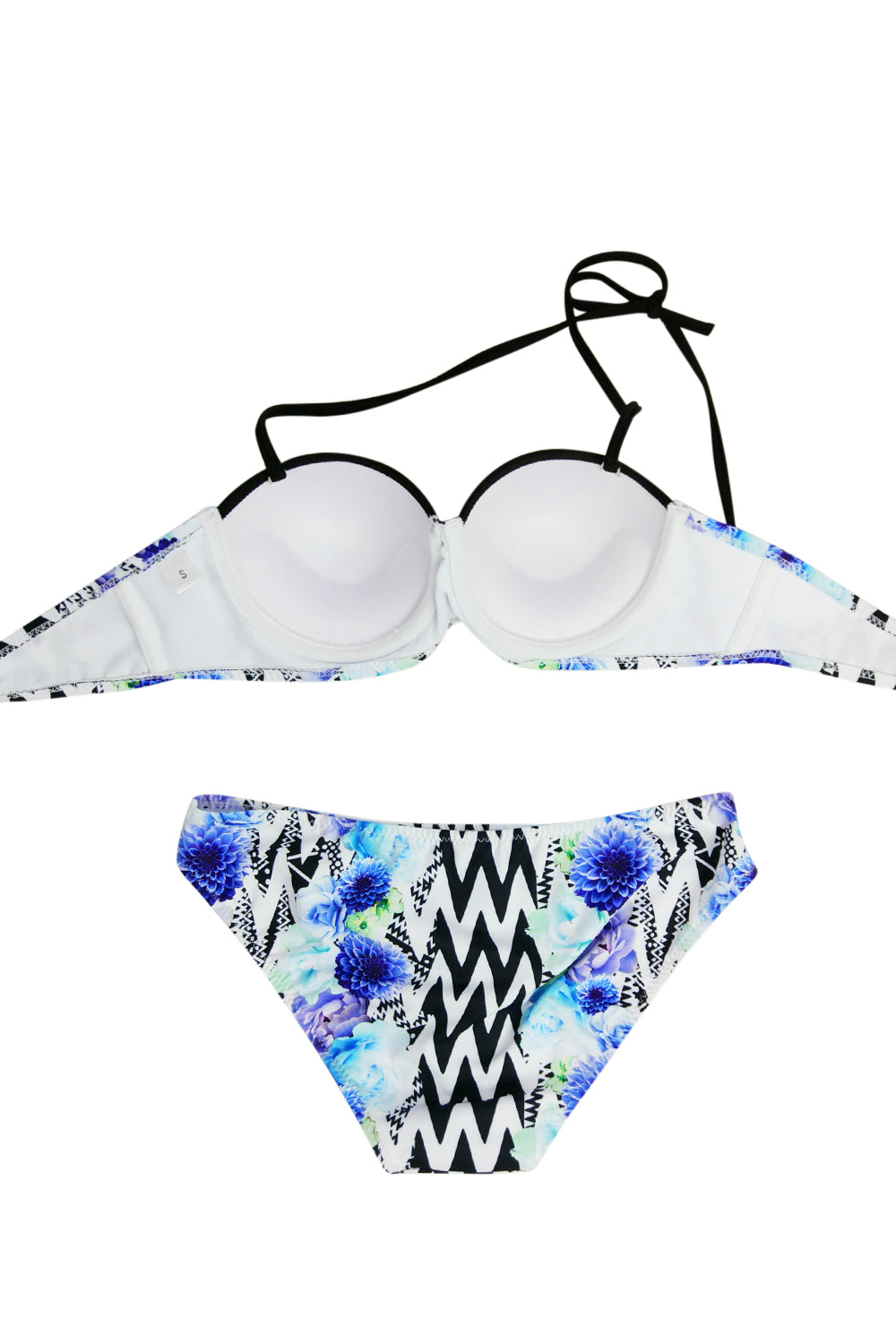 Iyasson Blue Floral Printing Halter Bikini Sets