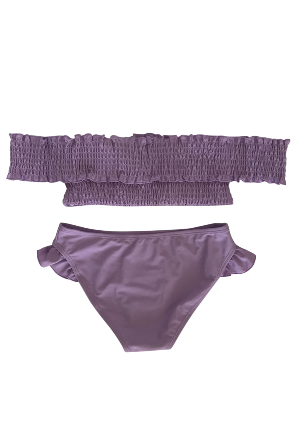 Iyasson Purple Off-the-shoulder Shirring Bikini Sets