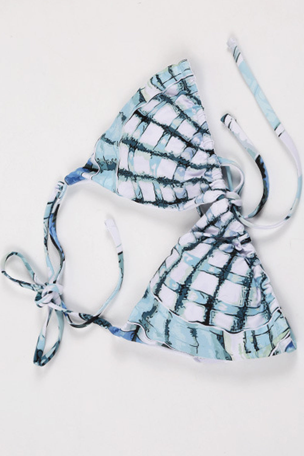 Iyasson Blue Scallops Print Triangle Top and String Bikini Bottom