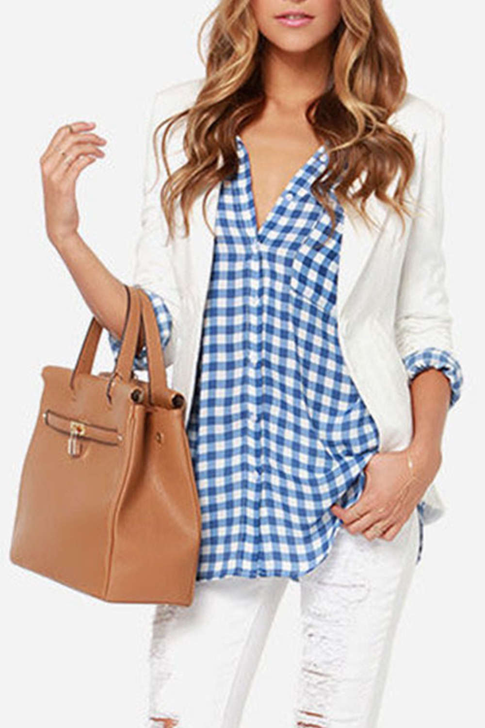 Iyasson Oversized Boyfriend Shirt in Blue Check&Plaid