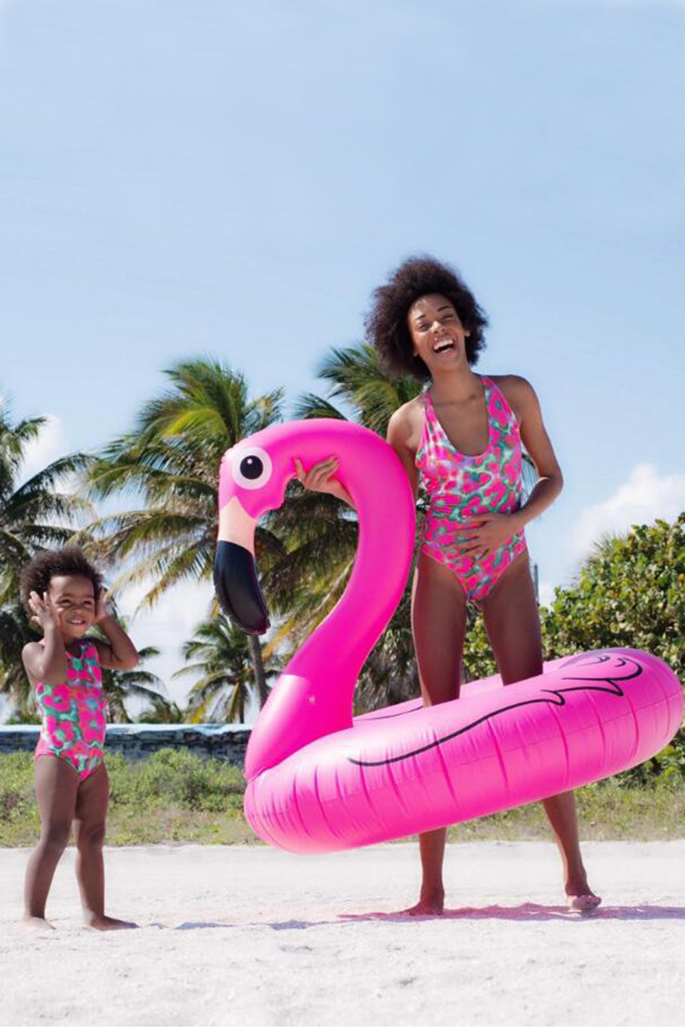 Iyasson Colorful Tropical Pattern Back Cross Mom & Daughter Swimsuit