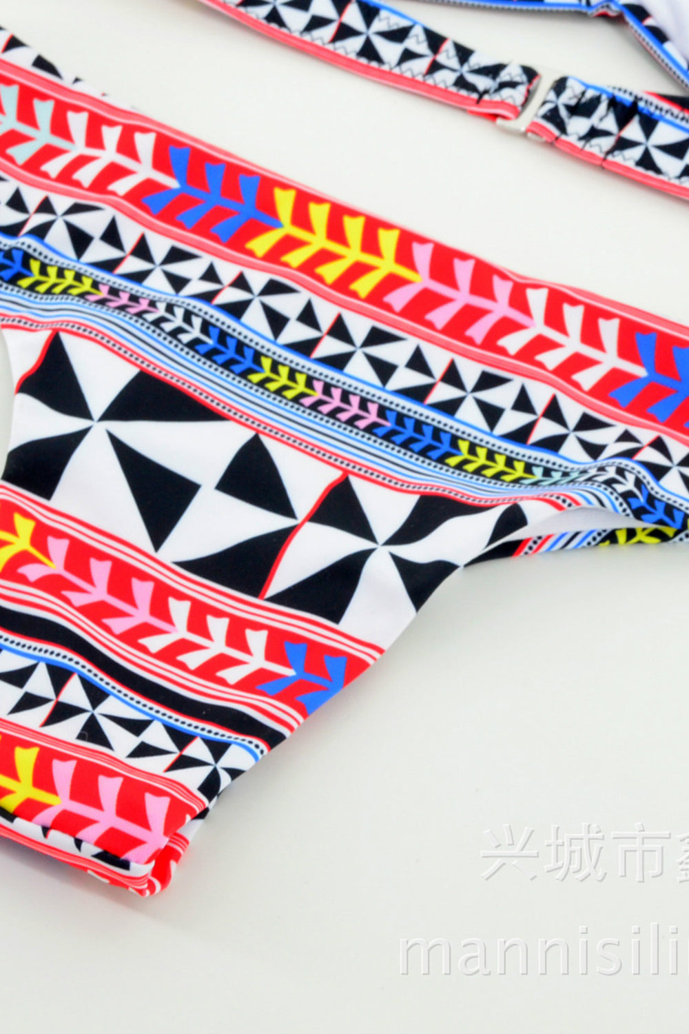 Iyasson Geometric Pattern Cross Front Halter Bikini Sets