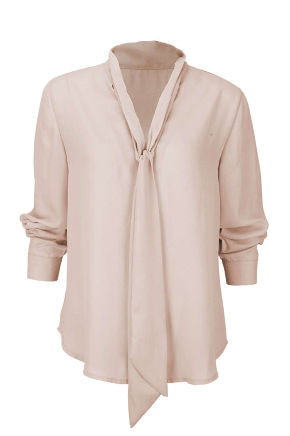 Iyasson V-neck Ribbon Tie Loose Solid Color Blouse
